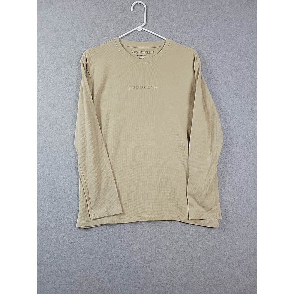 Vox Populi For The People Brooklyn Beige LS Crewneck T Shirt Men's Large Stretch
